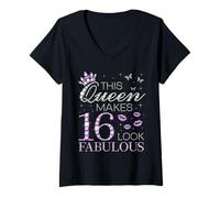 Donna Questa regina fa un look favoloso per il 16° compleanno in stile viola Maglietta con Collo a V