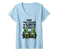 Donna Questa Stagione della Terra è Crazy Aliens Popcorn Meme Maglietta con Collo a V