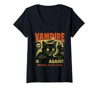 Donna Questa Volta Il Suo purrrsonal Vampire Cat Horror Dark Funny Night Maglietta con Collo a V