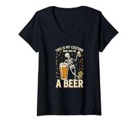 Donna Questo è Il Mio Costume Ora dammi Uno Scheletro di Birra per Halloween Maglietta con Collo a V