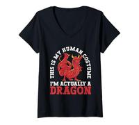 Donna Questo è Il Mio Costume Umano I'm Actually A Dragon Halloween Maglietta con Collo a V