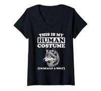 Donna Questo è Il Mio Costume Umano I'm Really a Wolf Funny Halloween Maglietta con Collo a V