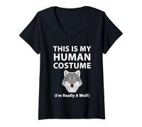 Donna Questo è il mio costume umano I'm Really a Wolf Halloween Maglietta con Collo a V