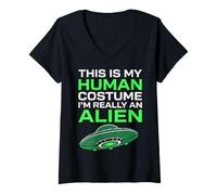 Donna Questo è Il Mio Costume Umano Sono Davvero Un UFO Divertente Alieno Maglietta con Collo a V