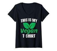 Donna Questo è Il Mio Messaggio Vegano Divertente Verde Maglietta con Collo a V