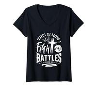 Donna Questo è Il Modo in Cui combatto Le Mie Battaglie 2 Chron 20 15 Maglietta con Collo a V