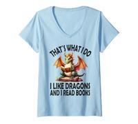 Donna Questo è Quello Che Faccio Mi Piace Dragons e leggo Libri, Drago Maglietta con Collo a V