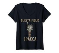 Donna Questo Figlio Spacca Mano scheletrica Musica Rock Chitarra Maglietta con Collo a V