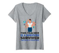 Donna Questo Insegnante è Un Sopravvissuto; Sopravvissuto 100 Giorno & Contando A+ Maglietta con Collo a V