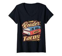 Donna Questo Lettore è Tutto sui Tacos | Amante di Libri Divertenti e Taco Maglietta con Collo a V