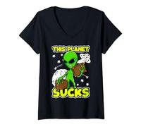 Donna Questo pianeta succhia Alien con Valigie Design divertente Maglietta con Collo a V