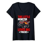 Donna Questo piccolo mostro ama Big Trucks Monster Truck Maglietta con Collo a V
