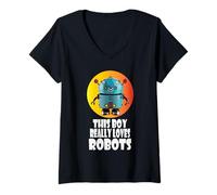 Donna Questo Ragazzo AMA Davvero i Robot, Robotics for Kids Robot Maglietta con Collo a V