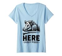 Donna Qui la Caccia al Cinghiale Piggy Piggy Maglietta con Collo a V