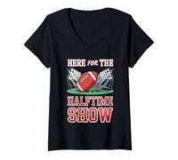 Donna Qui per i Tifosi dell'Halftime Show Football Game Day Maglietta con Collo a V