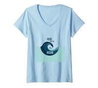 Donna Qui per l'oceano: Surfer's Paradise Wave Maglietta con Collo a V, Celeste, XXL