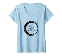 Donna Quiet Mind Bold Life Zen Circle Calligrafia Ispirazione Maglietta con Collo a V