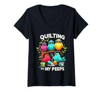 Donna Quilting con Il Mio Uccello Peeps Maglietta con Collo a V