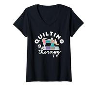 Donna Quilting Is My Therapy Maglietta con Collo a V