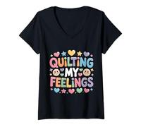 Donna Quilting My Feelings Hobby del Quilter da Cucito - Maglietta con Collo a V