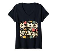 Donna Quilting My Feelings Hobby del Quilter da Cucito |- Maglietta con Collo a V