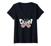 Donna Quinn Butterfly - Personalizzato Carino Nome Word Art Maglietta con Collo a V