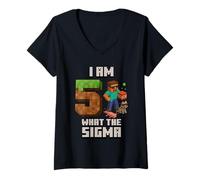 Donna Quinto Compleanno What The Sigma Pixel 5 Bday Gamer Ragazzi Bambini Maglietta con Collo a V
