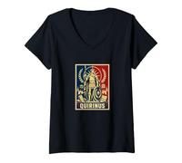 Donna Quirinus Dio Romano Antica Roma Guerriero SPQR Maglietta con Collo a V