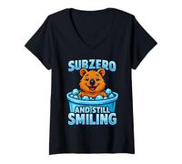 Donna Quokka Bagno d'Acqua Gelata Subzero And Still Smiling Maglietta con Collo a V