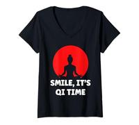 Donna Quote Relaxation Qi-Gong Simple Smile It's Qi Time Qigong Maglietta con Collo a V