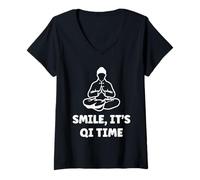 Donna Quote Relaxation Qi-Gong Simple Smile It's Qi Time Qigong Maglietta con Collo a V