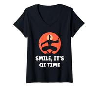 Donna Quote Relaxation Qi-Gong Simple Smile It's Qi Time Qigong Maglietta con Collo a V