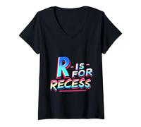 Donna R Is for Recess School Subject Break Student Fun ||- Maglietta con Collo a V