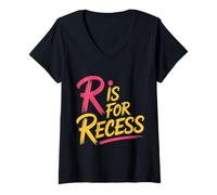 Donna R Is for Recess School Subject Break Student Fun |- Maglietta con Collo a V