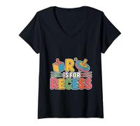 Donna R Is For Recess School Subject Break Student Fun - Maglietta con Collo a V