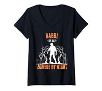 Donna Rabbi by Day Zombie by Night Divertente Halloween Creepy Maglietta con Collo a V
