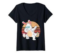 Donna Rabbit Dabbing Too Hip To Hop Bunny Funny Easter Day Maglietta con Collo a V