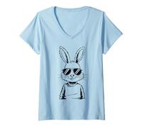 Donna Rabbit Sunglasses Bunny Egg Hunt Easter Day Men Women Kids Maglietta con Collo a V