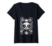 Donna Raccapricciante Carino Coniglio Coniglio Alt Goth Grunge Horror Estetica Maglietta con Collo a V