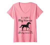 Donna Racconto al Mio Cavallo Tutti i Miei Segreti Funny Horse Maglietta con Collo a V