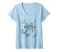 Donna Raccoon Astronauta Space Explorer Cosmic Adventure Maglietta con Collo a V
