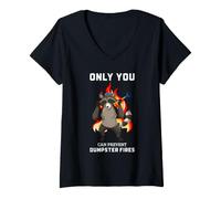 Donna Raccoon Dumpster Fire Humor Trash Panda Sicurezza Parodia Citazione Maglietta con Collo a V