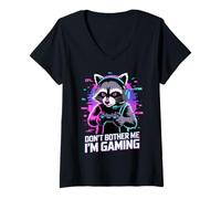 Donna Raccoon Gaming Don't Bother Me I'm Gaming Maglietta con Collo a V