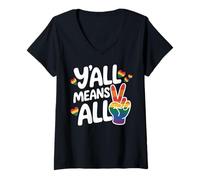 Donna Raccoon Pride Y'all significa tutto il design dell'uguaglianza LGBTQ Maglietta con Collo a V