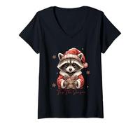 Donna Raccoon Santa Tis La Stagione Gioiosa Maglietta con Collo a V