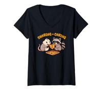 Donna Raccoon Sharing is Caring Opossum Pizza Ragazzi Ragazze Bambini Maglietta con Collo a V