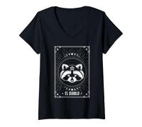 Donna Raccoon Tarocchi El Diablo Occult Trash Panda Art Maglietta con Collo a V