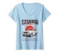 Donna Racing Samurai JDM Auto d'Epoca Street Drift Giappone Maglietta con Collo a V