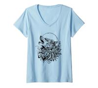 Donna Rad Howling Wolf Design for The Wolfpack Maglietta con Collo a V