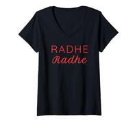 Donna Radhe Radhe: Mantra Sacro per la devozione Spirituale Maglietta con Collo a V